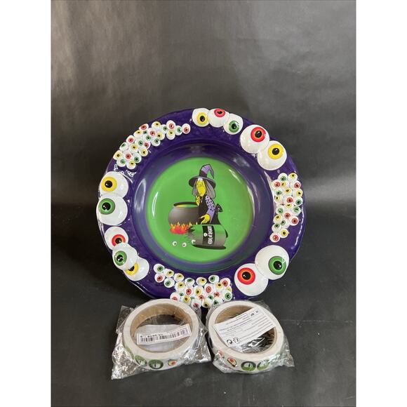 Vintage 3D Halloween Bowl-13.25″ Witch Eyeballs Tray + Stickers,Spooky Serveware - Picture 1 of 9